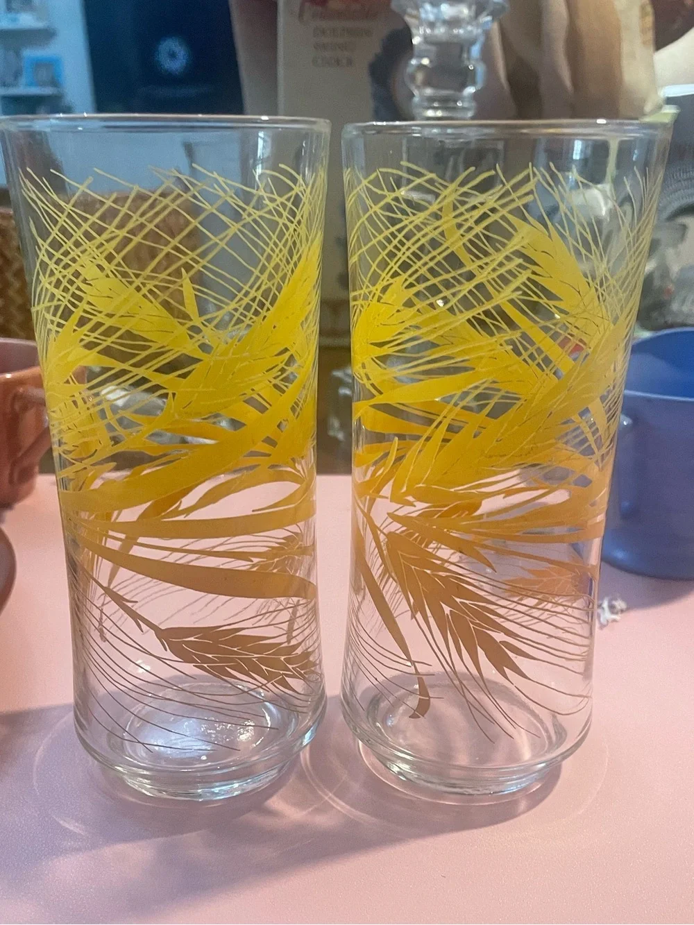 (2) Vintage Libbey Glass Golden Wheat Harvest Mid Century glasses